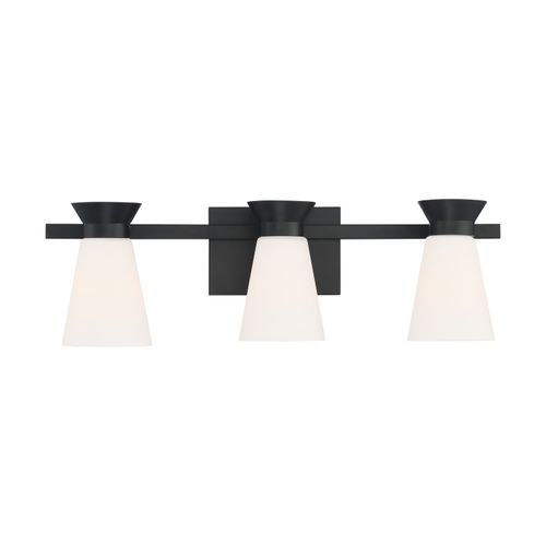 Main product image of Caleta 3 Light Vanity Fixture Black Finish w/ Frosted Cylindrical Glass