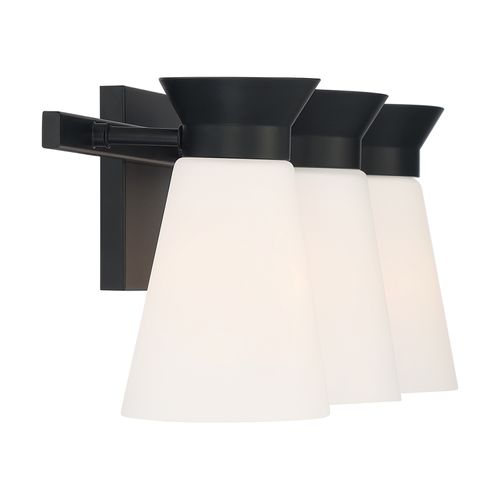 Main product image of Caleta 3 Light Vanity Fixture Black Finish w/ Frosted Cylindrical Glass