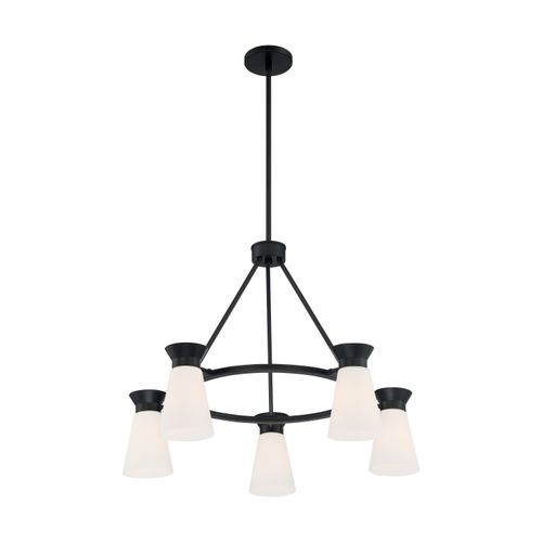 Main product image of Caleta 5 Light Chandelier Fixture Black Finish w/ Frosted Cylindrical Glass