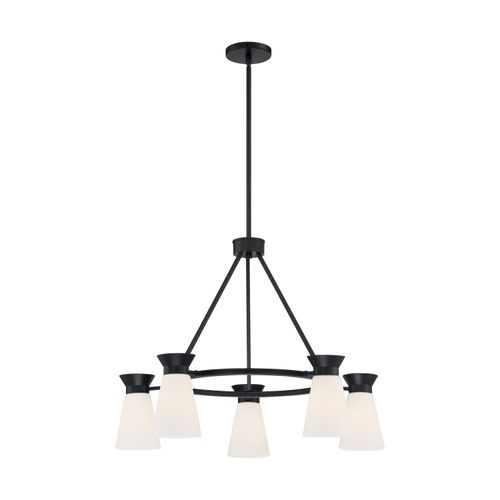 Main product image of Caleta 5 Light Chandelier Fixture Black Finish w/ Frosted Cylindrical Glass