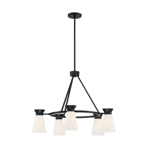 Main product image of Caleta 5 Light Chandelier Fixture Black Finish w/ Frosted Cylindrical Glass