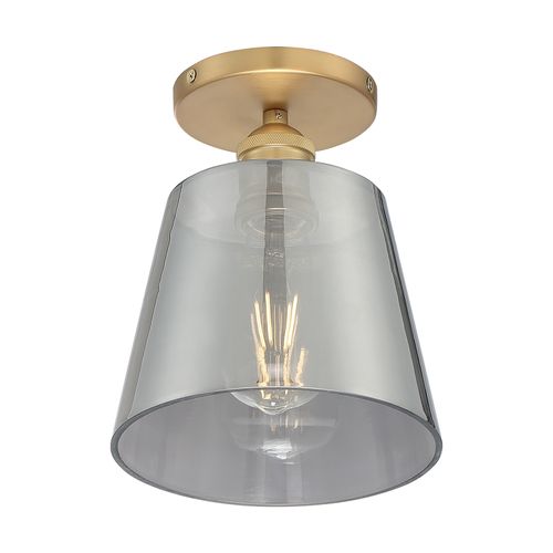 Main product image of Motif 1 Light 7" Semi-Flush Brushed Brass w/ Smoked Glass