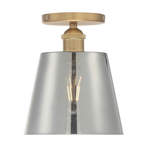 Main product image of Motif 1 Light 7" Semi-Flush Brushed Brass w/ Smoked Glass
