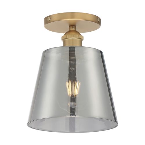 Main product image of Motif 1 Light 7" Semi-Flush Brushed Brass w/ Smoked Glass