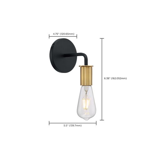 Main product image of Ryder 1 Light Wall Sconce Fixture Black Finish w/ Brushed Brass Sockets