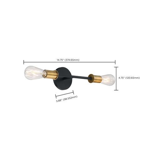 Main product image of Ryder 2 Light Vanity Fixture Black Finish w/ Brushed Brass Sockets