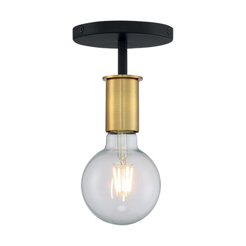 Main product image of Ryder 1 Light Semi Flush Fixture Black Finish w/ Brushed Brass Sockets