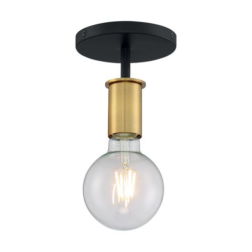 Main product image of Ryder 1 Light Semi Flush Fixture Black Finish w/ Brushed Brass Sockets