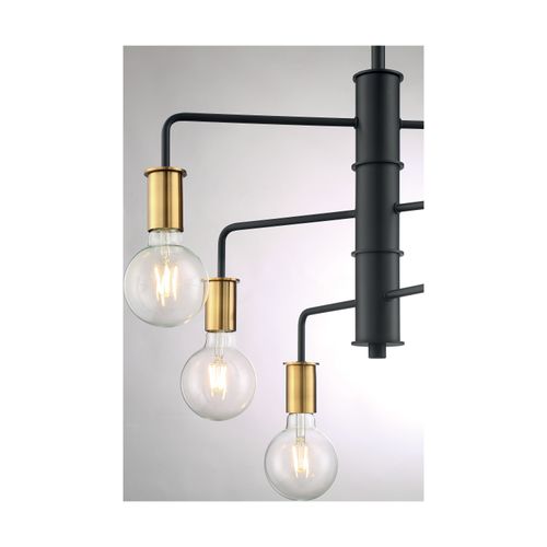 Main product image of Ryder 6 Light Chandelier Fixture Black Finish w/ Brushed Brass Sockets