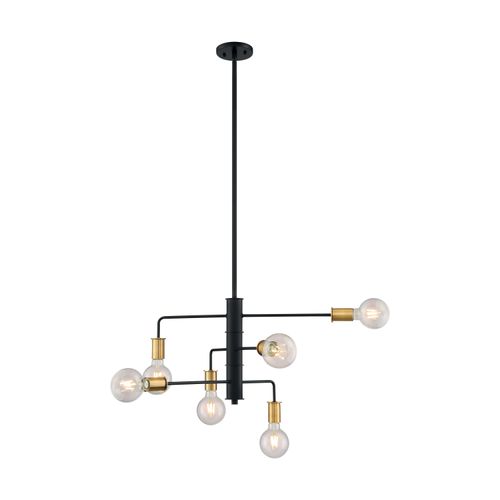 Main product image of Ryder 6 Light Chandelier Fixture Black Finish w/ Brushed Brass Sockets