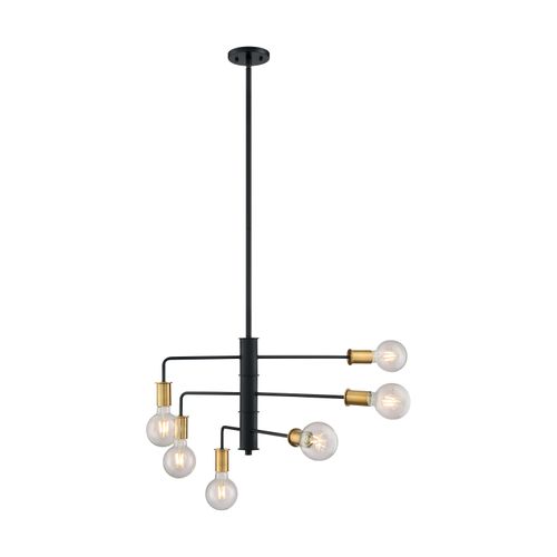 Main product image of Ryder 6 Light Chandelier Fixture Black Finish w/ Brushed Brass Sockets