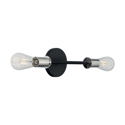 Main product image of Ryder 2 Light Vanity Fixture Black Finish w/ Polished Nickel Sockets