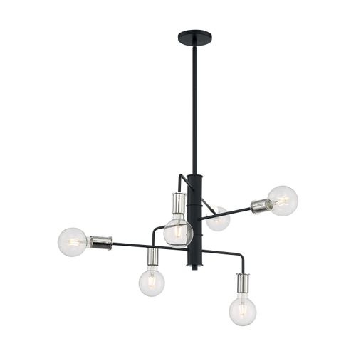 Main product image of Ryder 6 Light Chandelier Fixture Black Finish w/ Polished Nickel Sockets