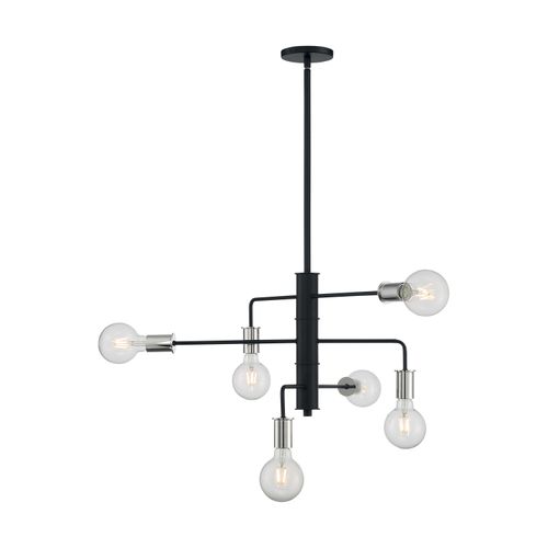 Main product image of Ryder 6 Light Chandelier Fixture Black Finish w/ Polished Nickel Sockets