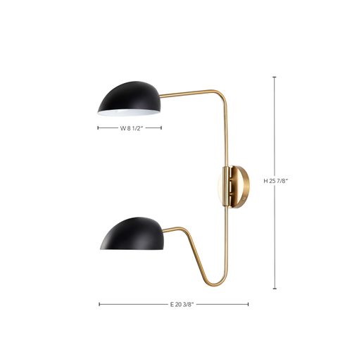 Main product image of Trilby 2 Light Wall Sconce Matte Black w/ Burnished Brass