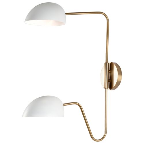 Main product image of Trilby 2 Light Wall Sconce Matte White w/ Burnished Brass
