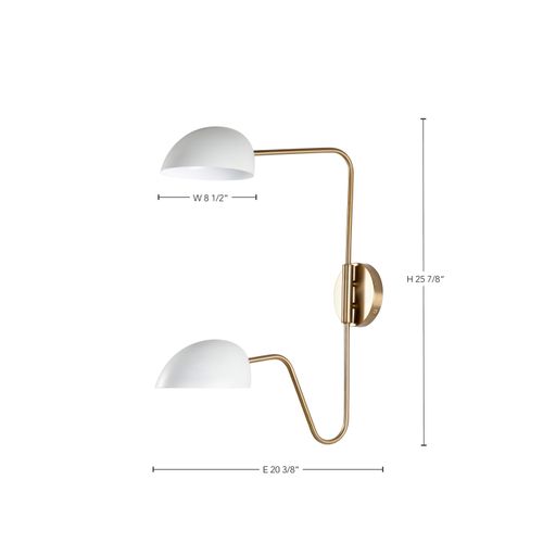 Main product image of Trilby 2 Light Wall Sconce Matte White w/ Burnished Brass