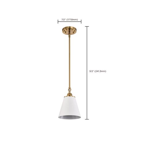 Main product image of Dover 1 Light Small Pendant White w/ Vintage Brass