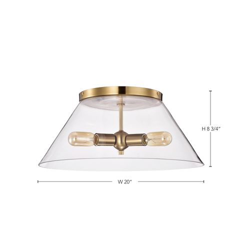 Main product image of Dover 3 Light Large Flush Mount Vintage Brass w/ Clear Glass