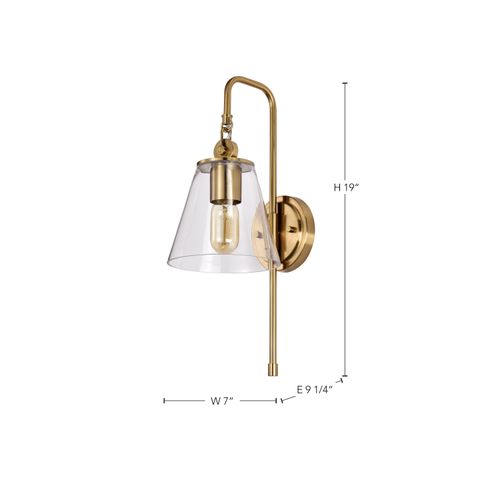 Main product image of Dover 1 Light Wall Sconce Vintage Brass w/ Clear Glass