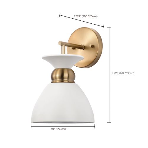 Main product image of Perkins 1 Light Wall Sconce Matte White w/ Burnished Brass