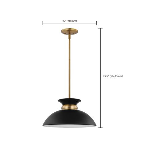 Main product image of Perkins 1 Light Small Pendant Matte Black w/ Burnished Brass