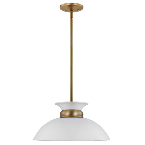 Main product image of Perkins 1 Light Small Pendant Matte White w/ Burnished Brass