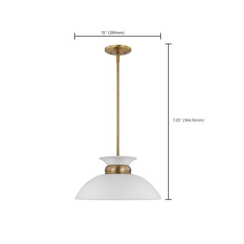 Main product image of Perkins 1 Light Small Pendant Matte White w/ Burnished Brass