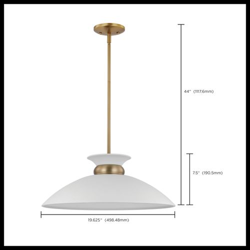 Main product image of Perkins 1 Light Medium Pendant Matte White w/ Burnished Brass