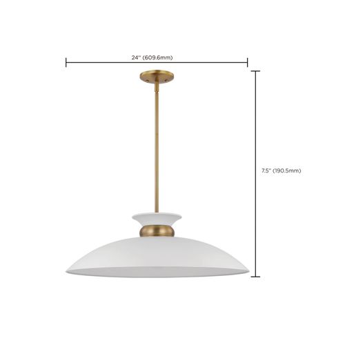Main product image of Perkins 1 Light Large Pendant Matte White w/ Burnished Brass