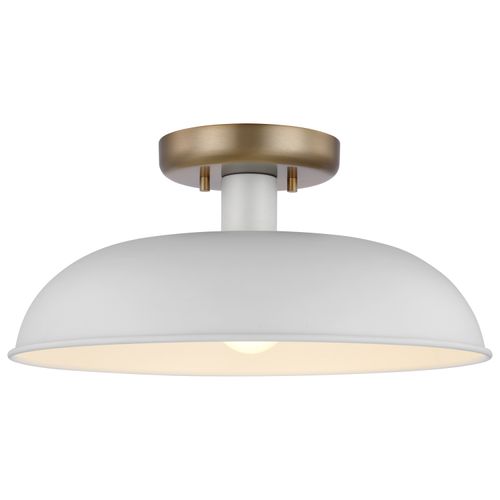 Main product image of Colony 1 Light Small Semi-Flush Mount Fixture Matte White w/ Burnished Brass