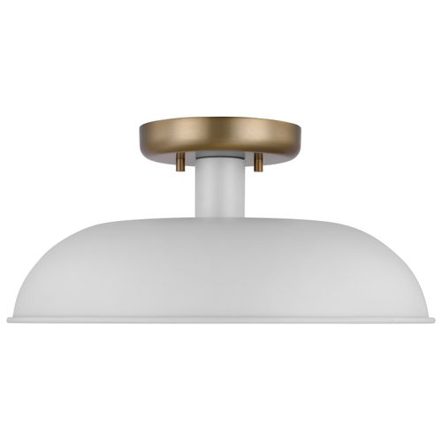 Main product image of Colony 1 Light Small Semi-Flush Mount Fixture Matte White w/ Burnished Brass