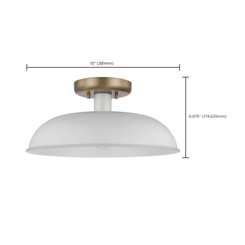 Main product image of Colony 1 Light Small Semi-Flush Mount Fixture Matte White w/ Burnished Brass