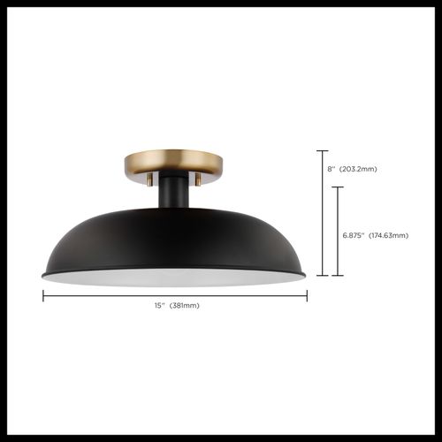 Main product image of Colony 1 Light Small Semi-Flush Mount Fixture Matte Black w/ Burnished Brass