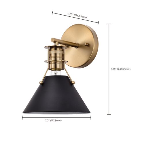 Main product image of Outpost 1 Light Wall Sconce Matte Black w/ Burnished Brass