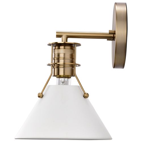 Main product image of Outpost 1 Light Wall Sconce Matte White w/ Burnished Brass