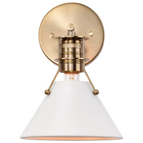 Main product image of Outpost 1 Light Wall Sconce Matte White w/ Burnished Brass