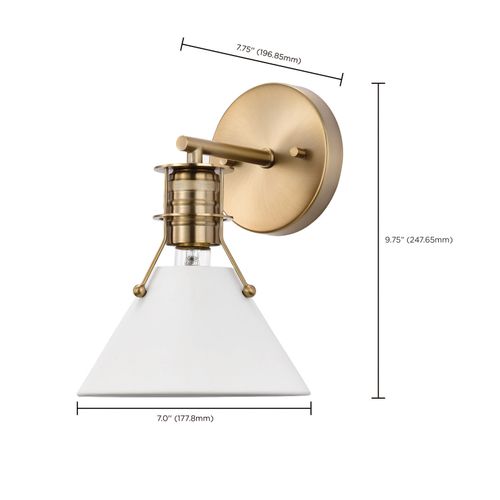 Main product image of Outpost 1 Light Wall Sconce Matte White w/ Burnished Brass