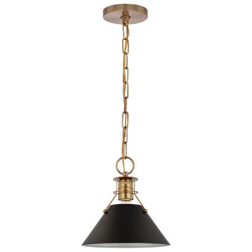 Main product image of Outpost 1 Light Small Pendant Matte Black w/ Burnished Brass