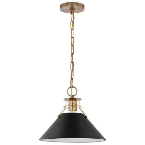 Main product image of Outpost 1 Light Medium Pendant Matte Black w/ Burnished Brass