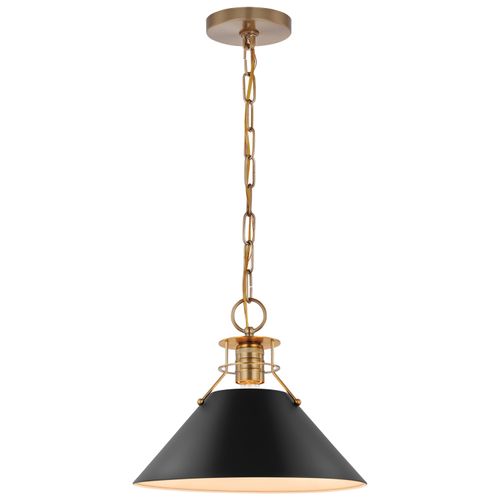 Main product image of Outpost 1 Light Medium Pendant Matte Black w/ Burnished Brass