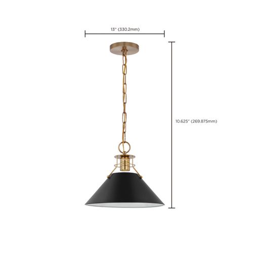 Main product image of Outpost 1 Light Medium Pendant Matte Black w/ Burnished Brass