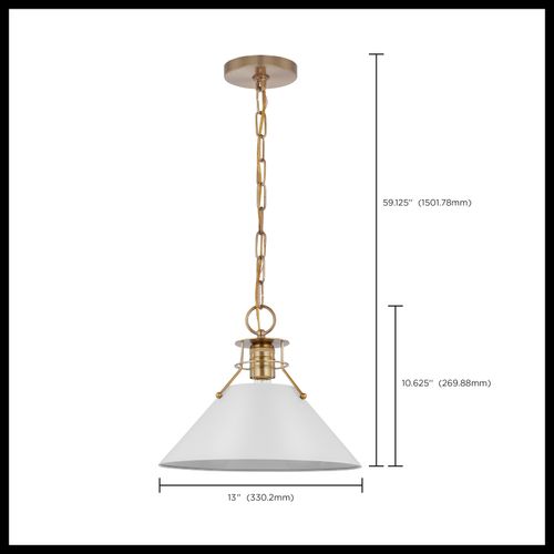 Main product image of Outpost 1 Light Medium Pendant Matte White w/ Burnished Brass
