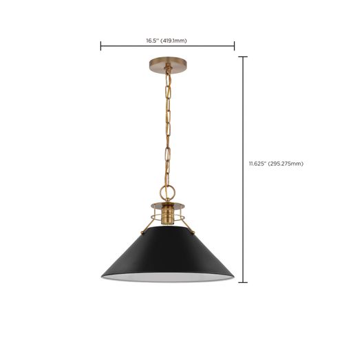 Main product image of Outpost 1 Light Large Pendant Matte Black w/ Burnished Brass