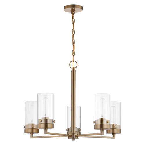 Main product image of Intersection 5 Light Chandelier Burnished Brass w/ Clear Glass