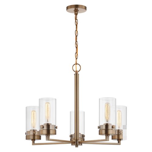 Main product image of Intersection 5 Light Chandelier Burnished Brass w/ Clear Glass