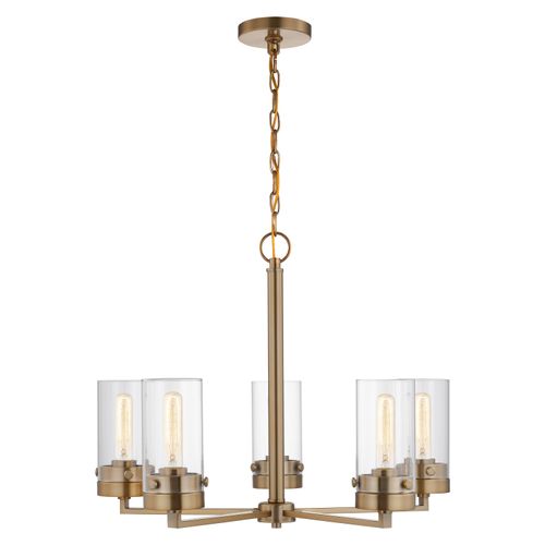 Main product image of Intersection 5 Light Chandelier Burnished Brass w/ Clear Glass