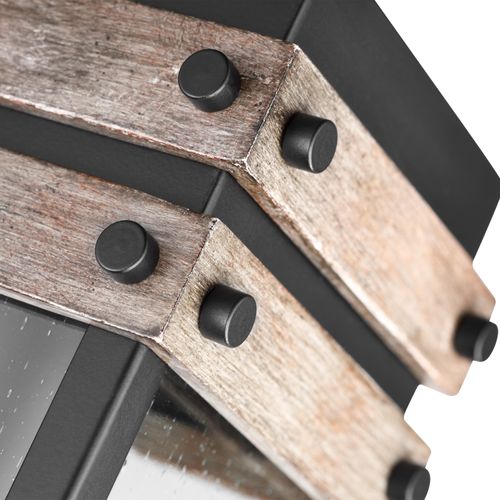 Main product image of Homestead 1 Light Small Wall Lantern Matte Black & Wood Finish w/ Clear Seeded Glass