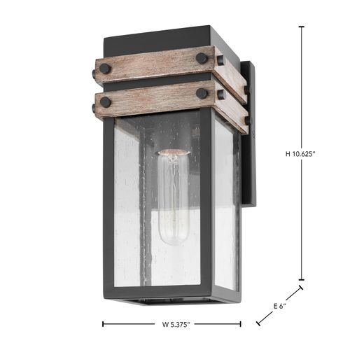 Main product image of Homestead 1 Light Small Wall Lantern Matte Black & Wood Finish w/ Clear Seeded Glass