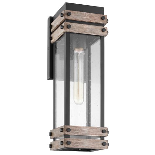 Main product image of Homestead 1 Light Medium Wall Lantern Matte Black & Wood Finish w/ Clear Seeded Glass